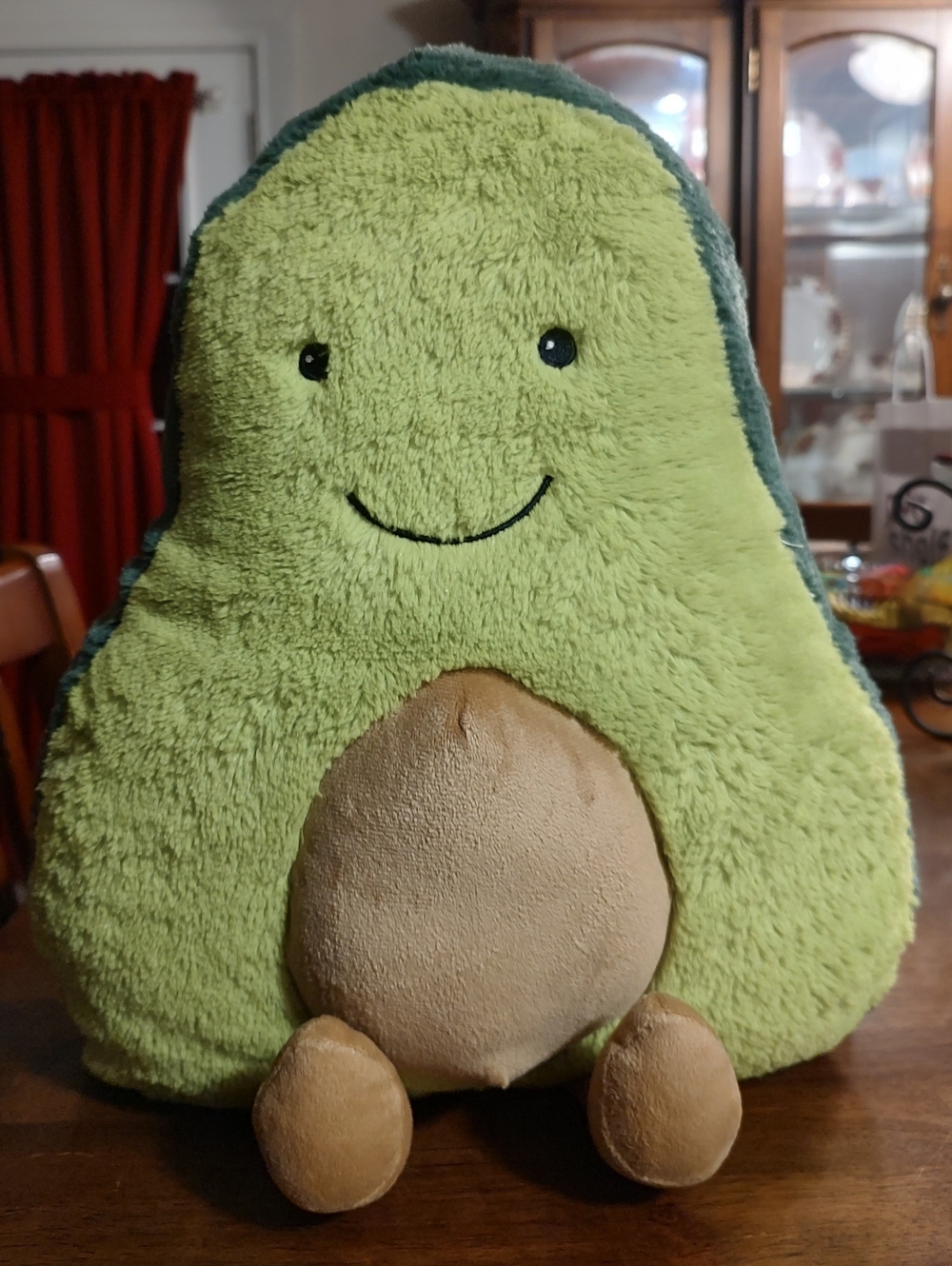 Plush Avocado Pillow - Green & Brown - Cute Face